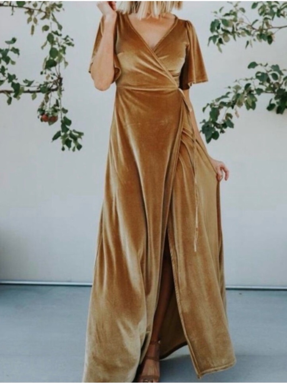 Baltic Born Gold Velvet Wrap Maxi Dress XL | Formal Wedding Guest